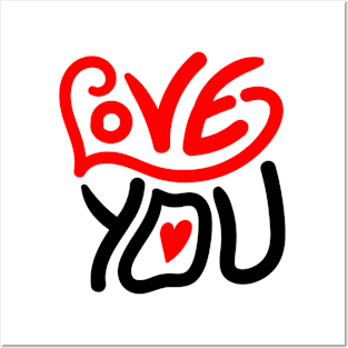 Love You Lettering Red Posters and Art